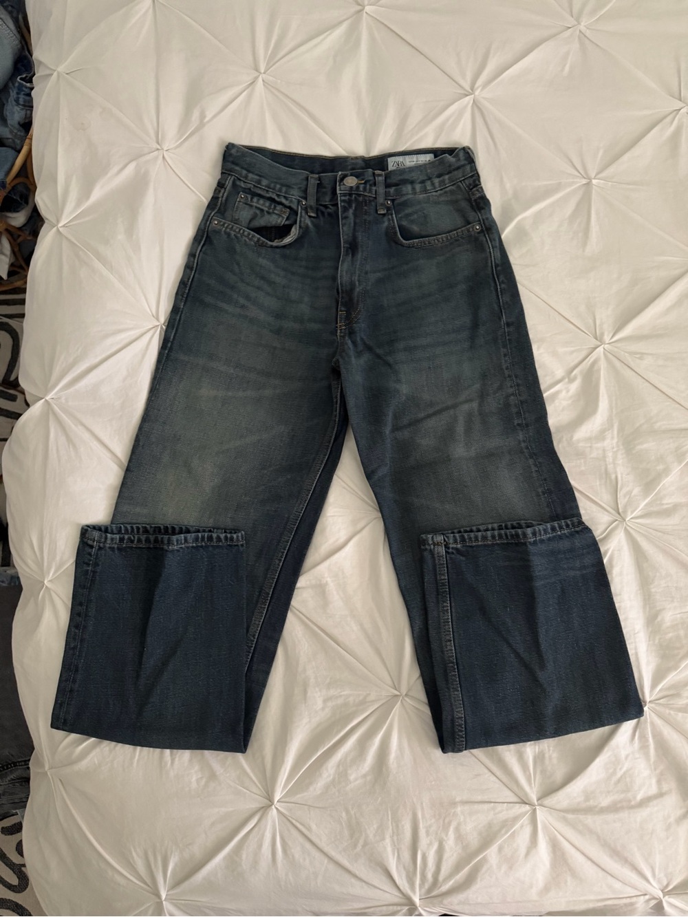 Zara Washed Dark Blue Relaxed Jeans